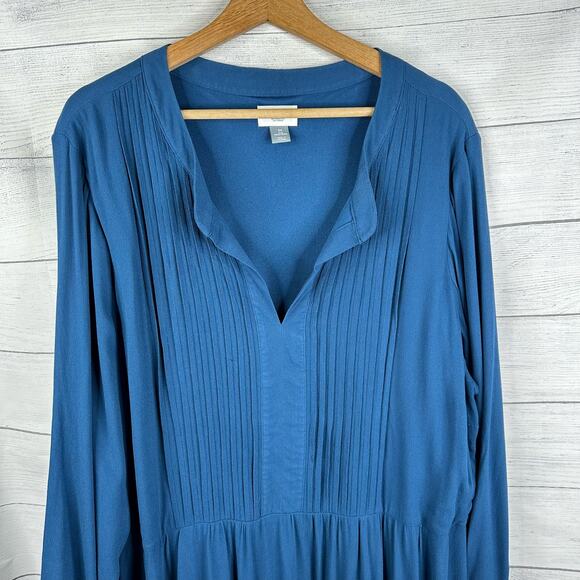 Old Navy Womens size 3X Long Sleeve Pleated Pintuck Tunic Dress Blue - Picture 3 of 10